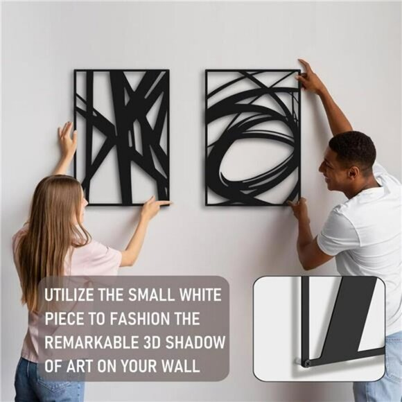 Black Metal Wall Art Set of 4 Modern 3D Abstract Decor for Bedroom Living Room - Picture 6 of 7